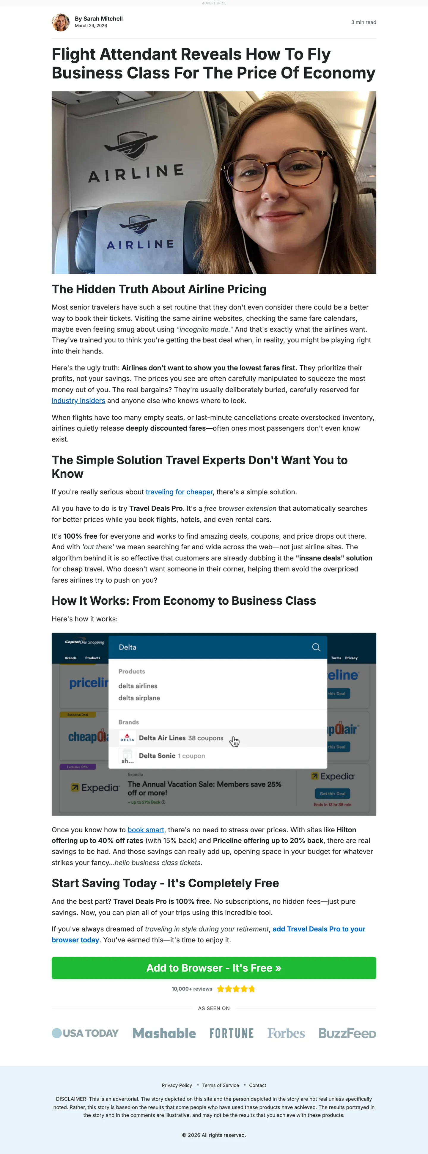 Discovery-style advertorial example for a travel deals app