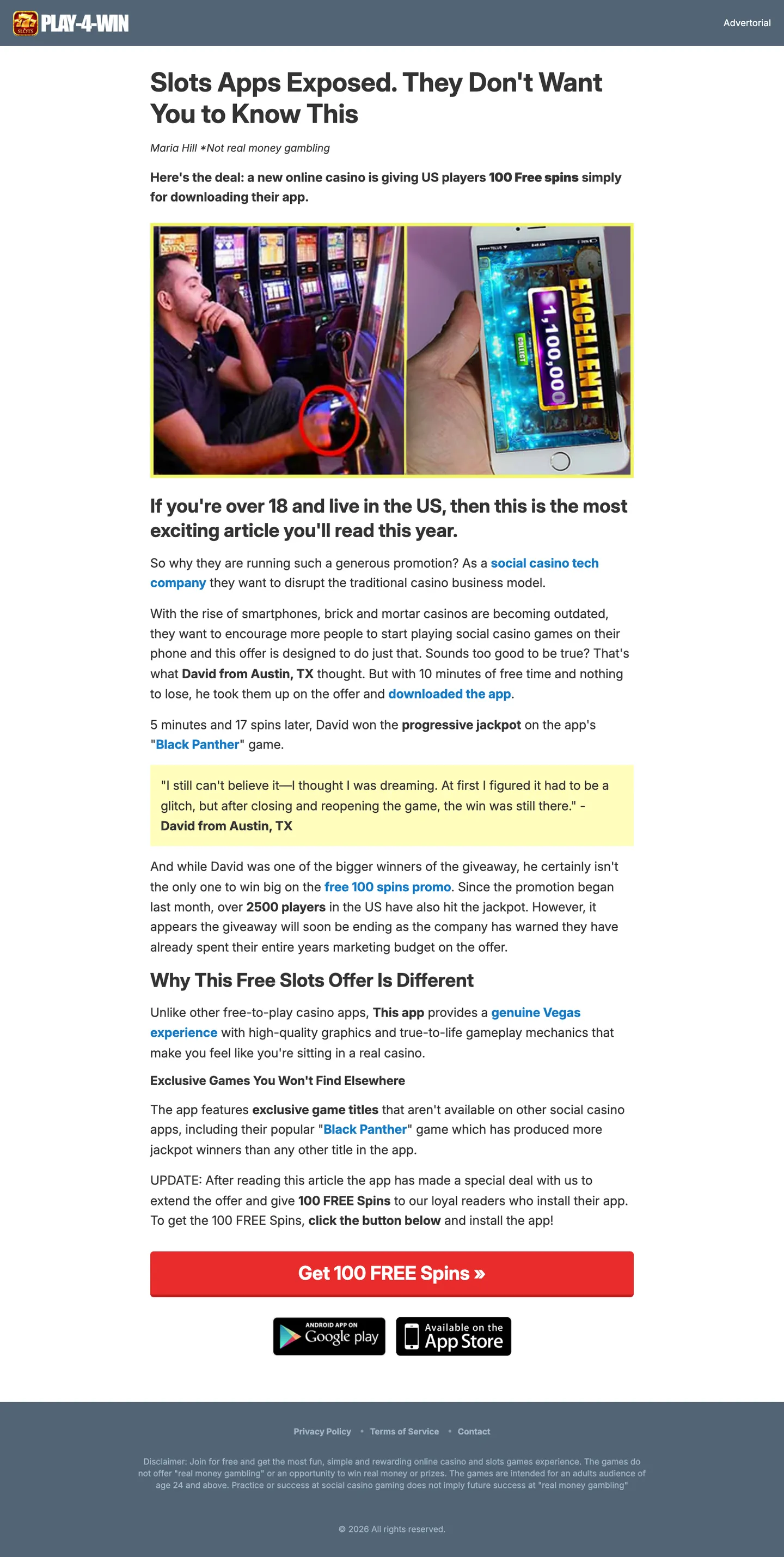 Medium-form advertorial example for an app download funnel