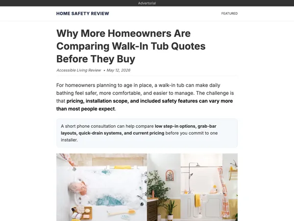 Walk-In Tubs Comparison advertorial example preview